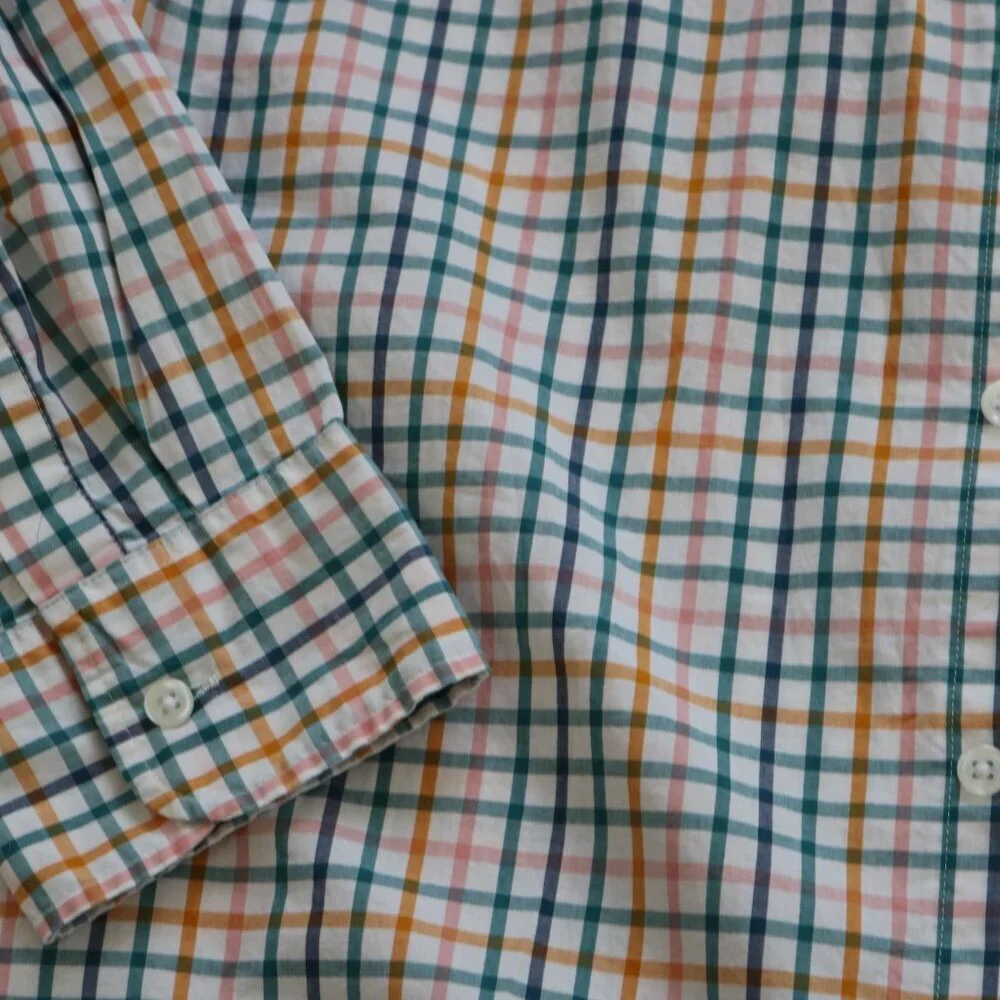 J. Crew Men’s Plaid Button-Down Shirt in White, Blue, Orange, Green